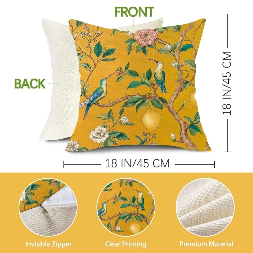 NEW! Set Of Golden Citrus Floral Throw Pillow Covers 18x18 - Picture 3 of 4